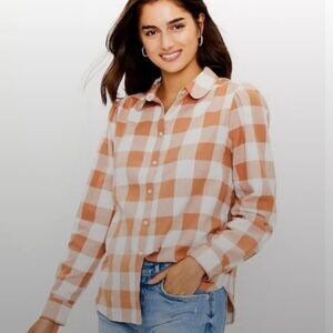 Loft Petite Flannel Plaid Round Collar Shirt sz small cottagecore prairiecore
